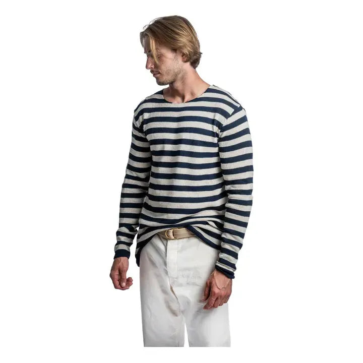 Cotton Linen Harbour Jailhouse Sweater - Ink/Seashell - DUNE + SALT