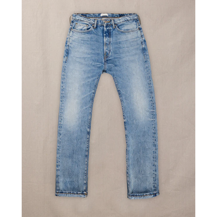 Men's Ace Rivington Harlan Straight Archive Selvedge 12oz jeans with a Decade Wash, showcasing classic denim fabric and straight fit.