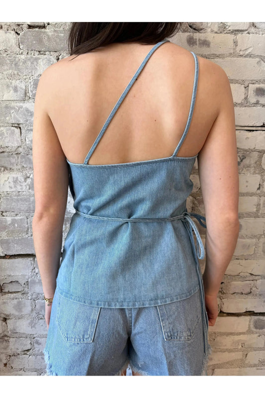 Denim Wrap Top - Light Blue - DUNE + SALT