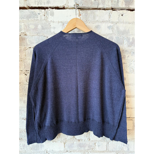 Cotton-Linen Crewneck Sweater - Navy - DUNE + SALT