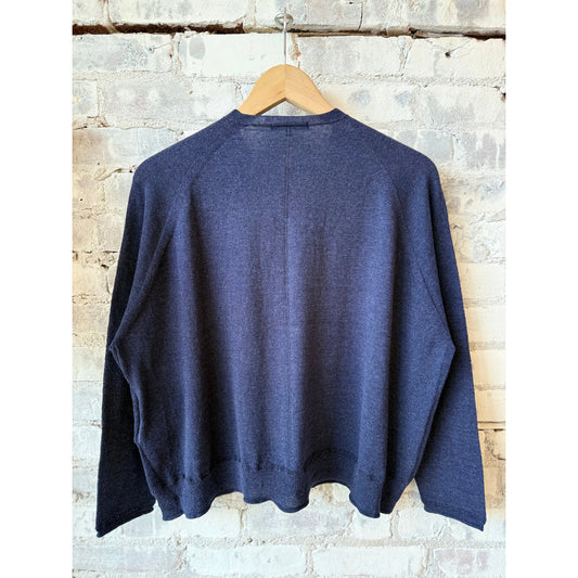 Cotton-Linen V-Neck Cardigan Sweater - Navy - DUNE + SALT