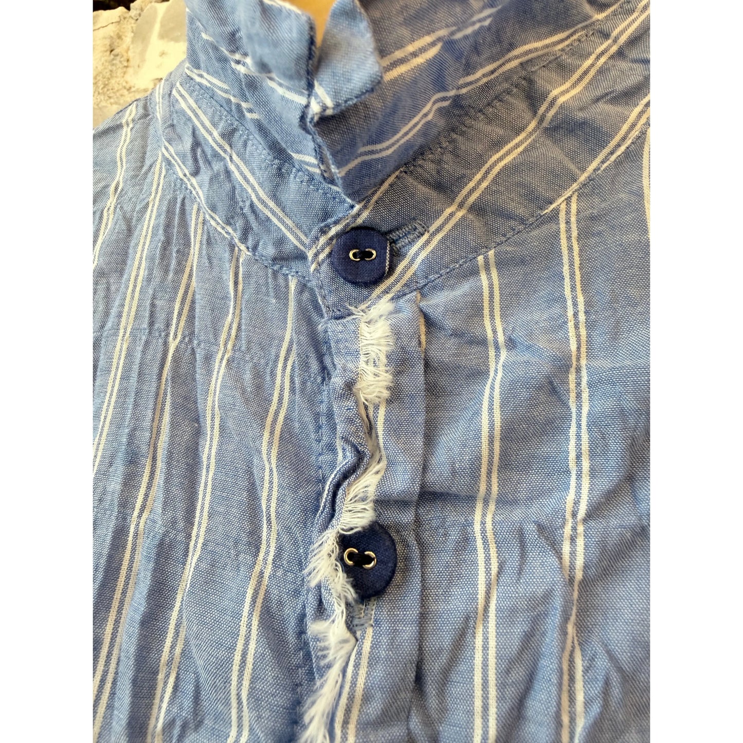 Stretch Cotton Crinkle SS Shirt - Sky Blue/White Double Stripe - DUNE + SALT