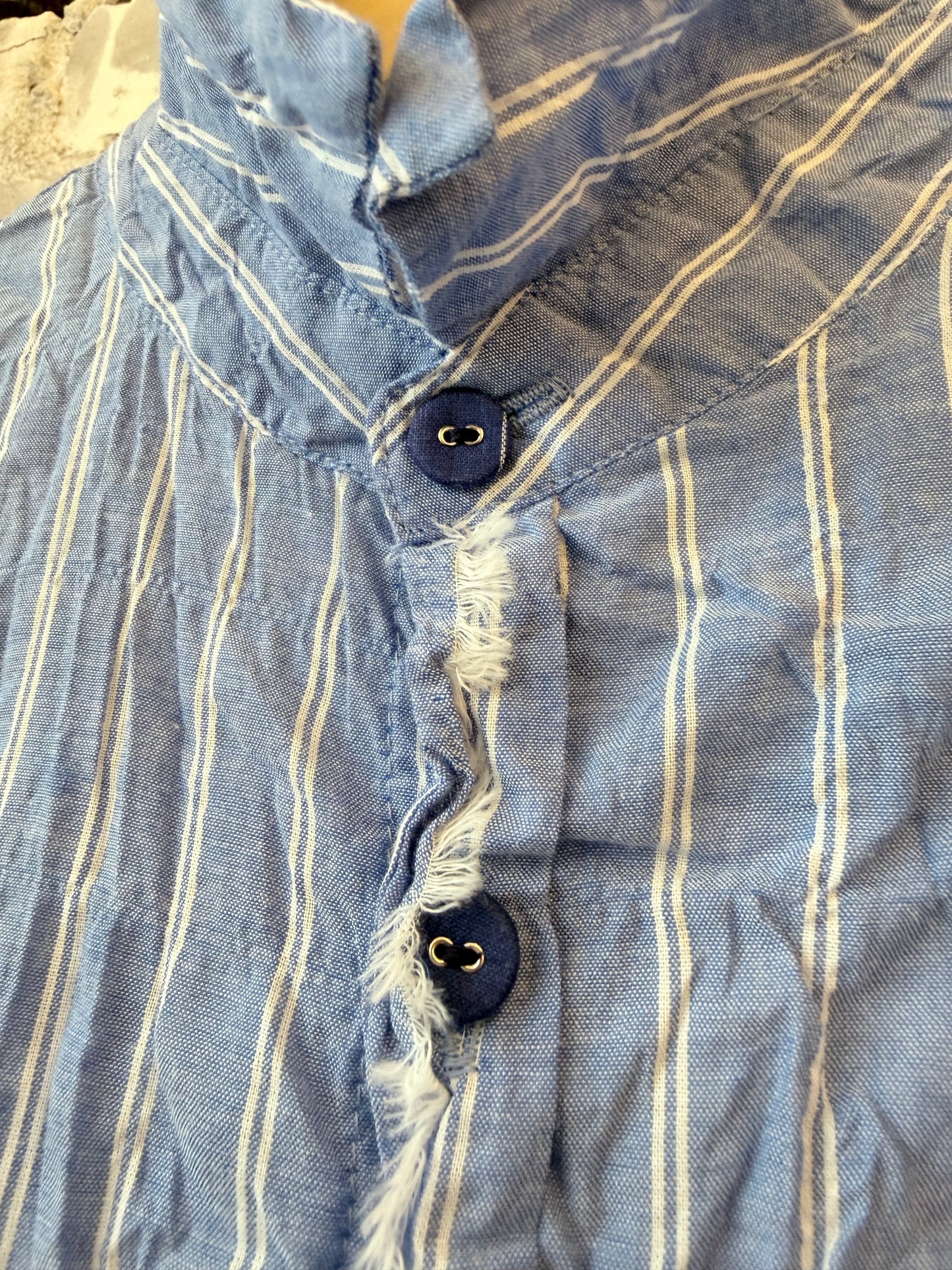 Stretch Cotton Crinkle SS Shirt - Sky Blue/White Double Stripe - DUNE + SALT