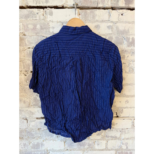 Stretch Cotton Crinkle SS Shirt - Bright Navy Pinstripe - DUNE + SALT
