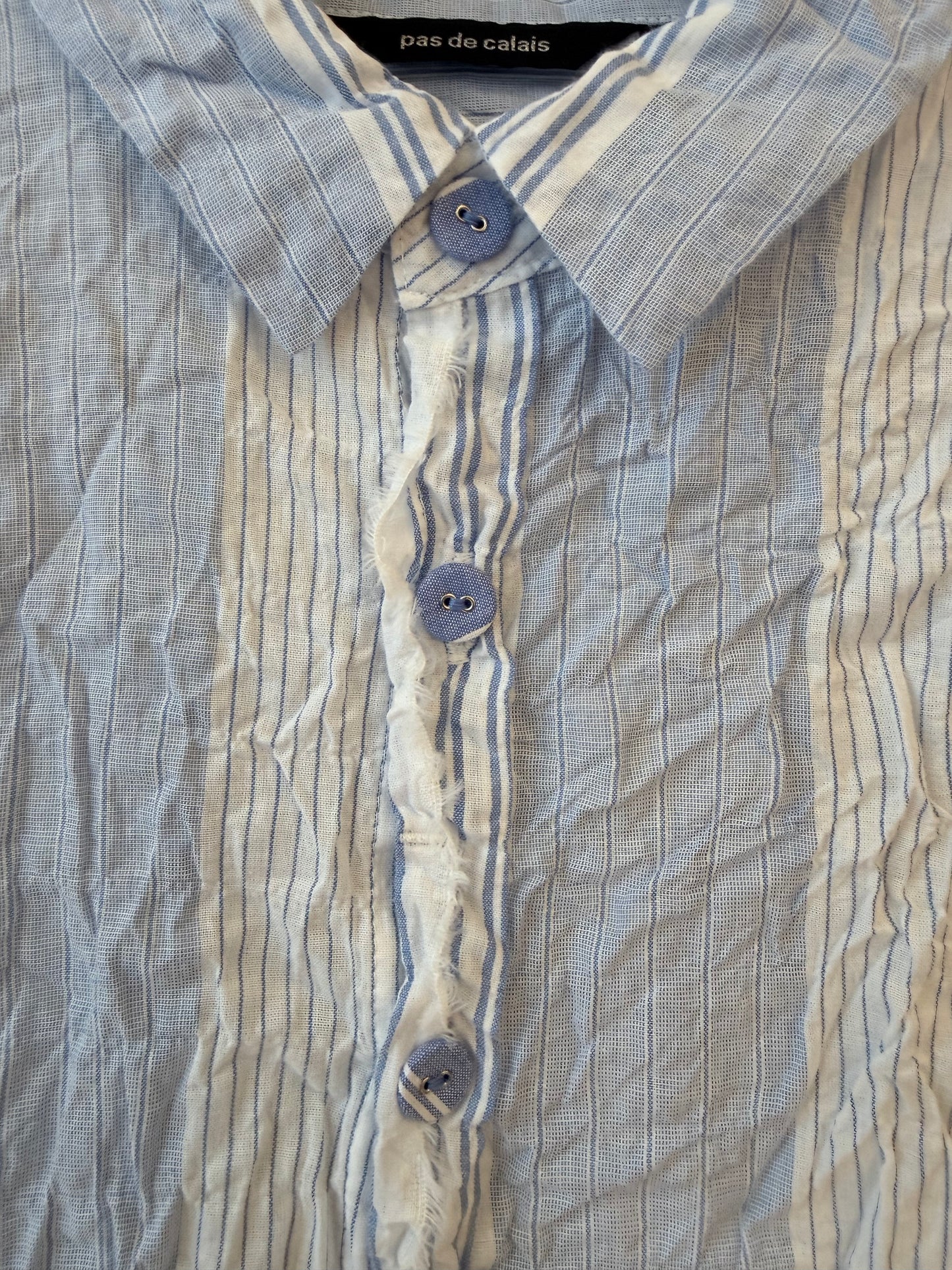 Stretch Cotton Crinkle SS Shirt - Sky/White Multi Stripe - DUNE + SALT