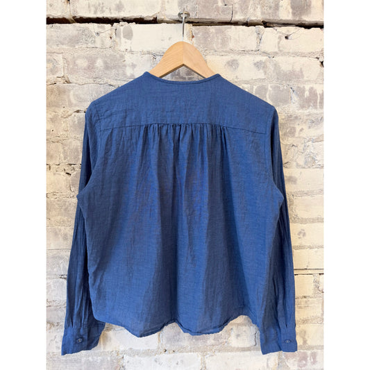 Organic Cotton Pleated Blouse - Cobalt - DUNE + SALT