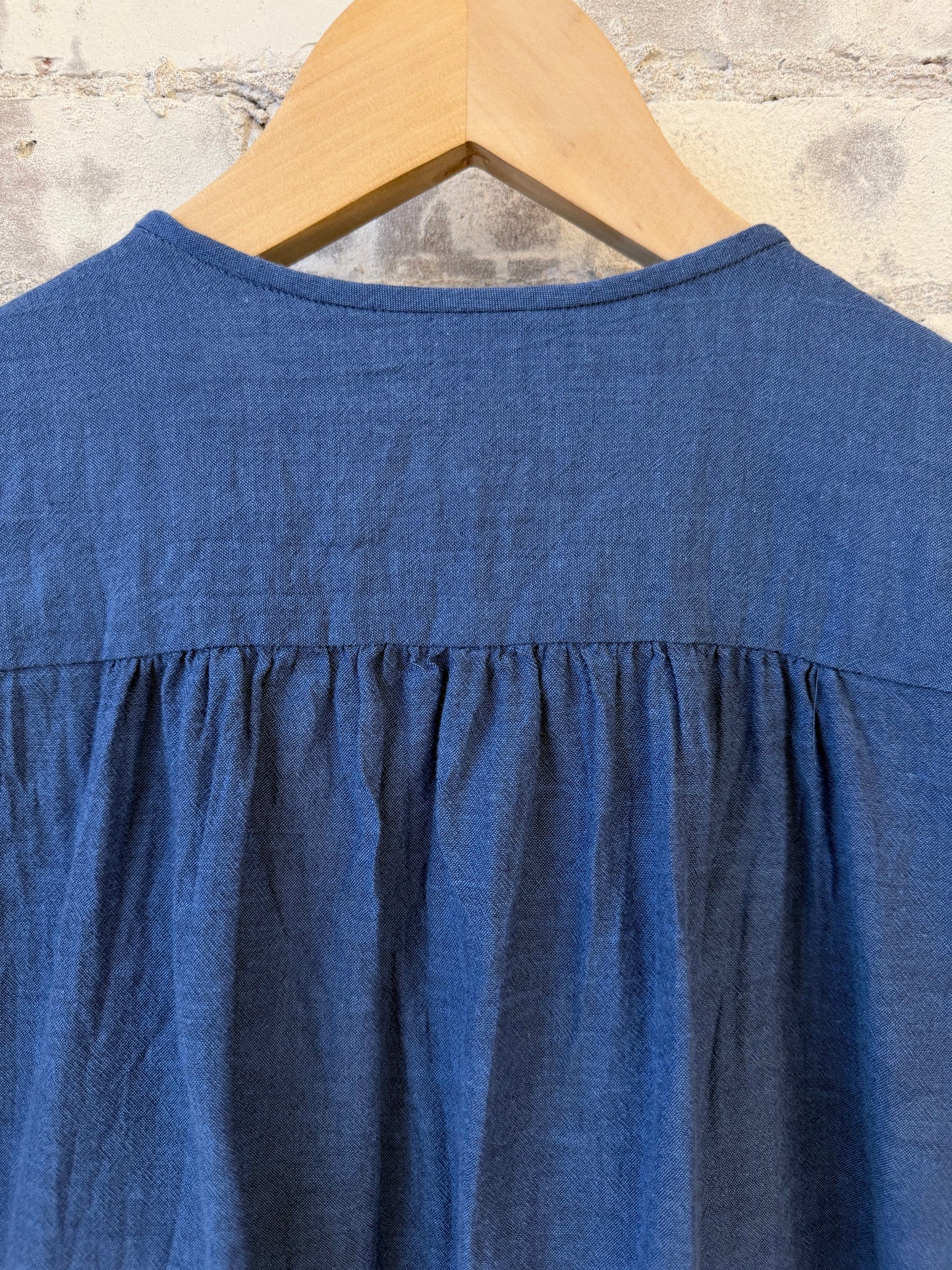 Organic Cotton Pleated Blouse - Cobalt - DUNE + SALT