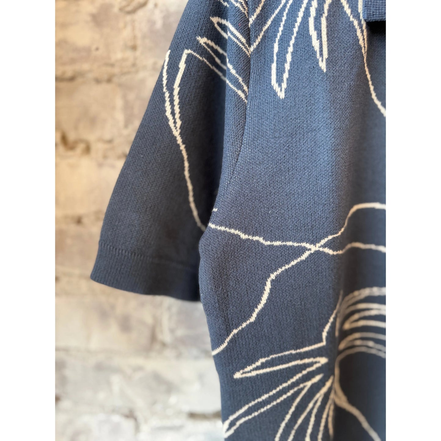 Zig Knitted Shirt - Faded Navy/White Palms - DUNE + SALT