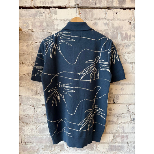 Zig Knitted Shirt - Faded Navy/White Palms - DUNE + SALT