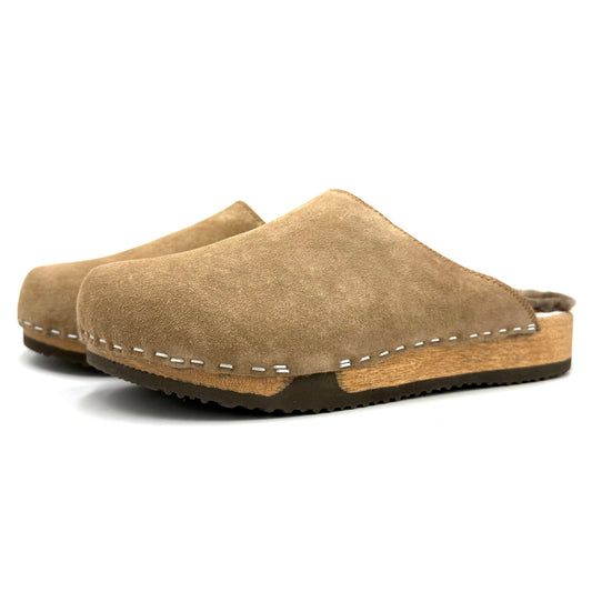 KUNSTENDESIGN.COM Lowrider | Men's Clogs | Umber Suede x Pure Lambswool White Smoke