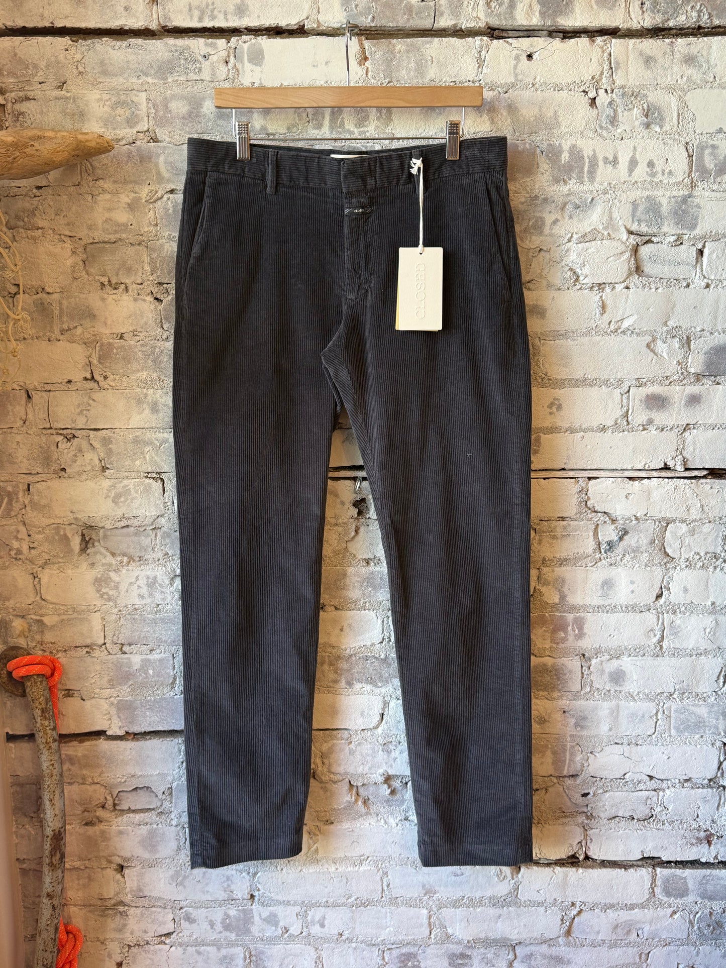 Men's Clifton True Corduroy Pants in Shadow Blue by Closed Men's, showing the front view of the blue corduroy trousers.