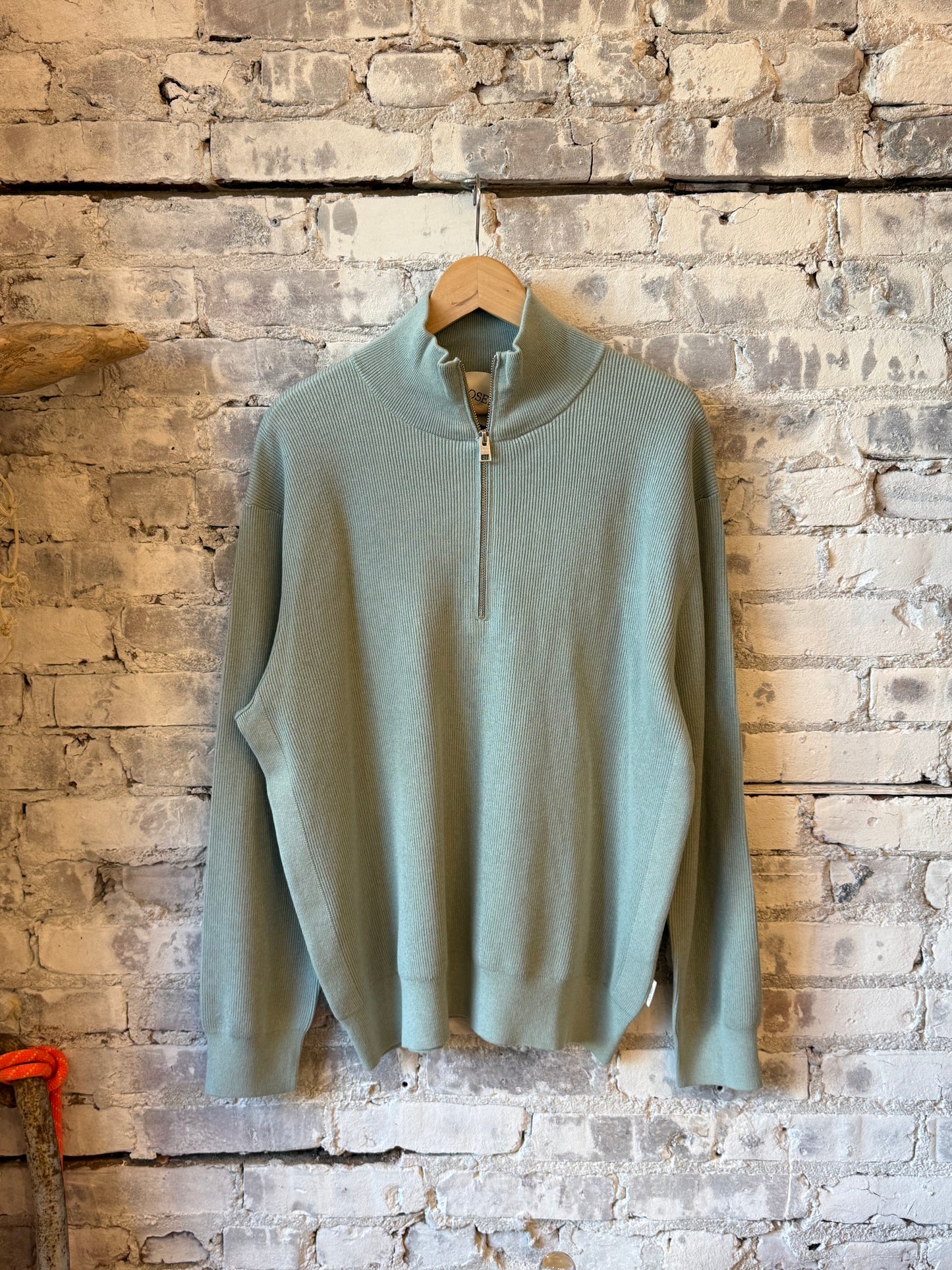 Men's Closed Half-Zip Cotton Blend Jumper in drift blue