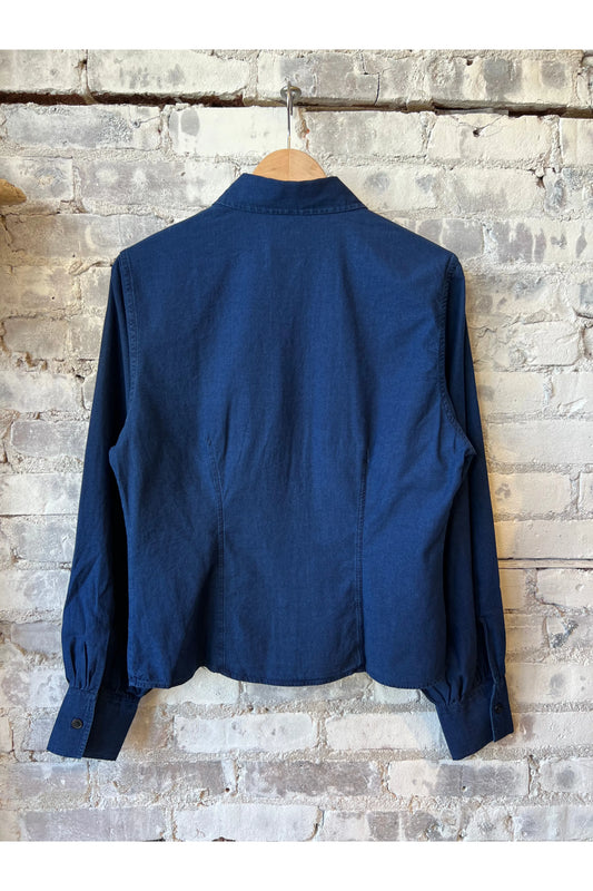 Tailored Cotton Blouse - Dark Blue - DUNE + SALT