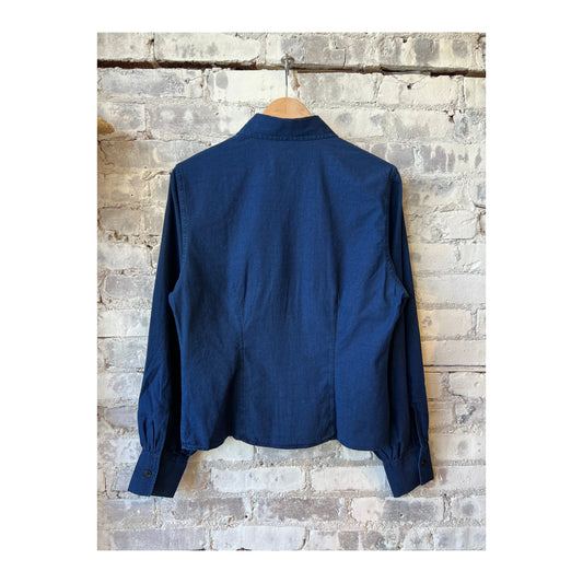 Tailored Cotton Blouse - Dark Blue - DUNE + SALT