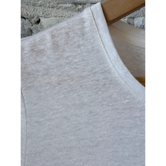 Women's white stretch linen crewneck top by Majestic Filatures, casual and breathable linen fabric with a relaxed fit.