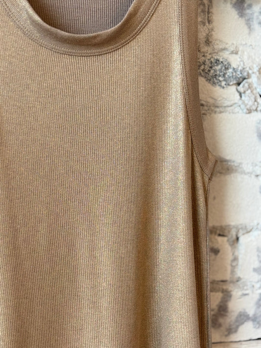 Soft Touch Metallic Baby Rib Crewneck Tank - Coffee Latte