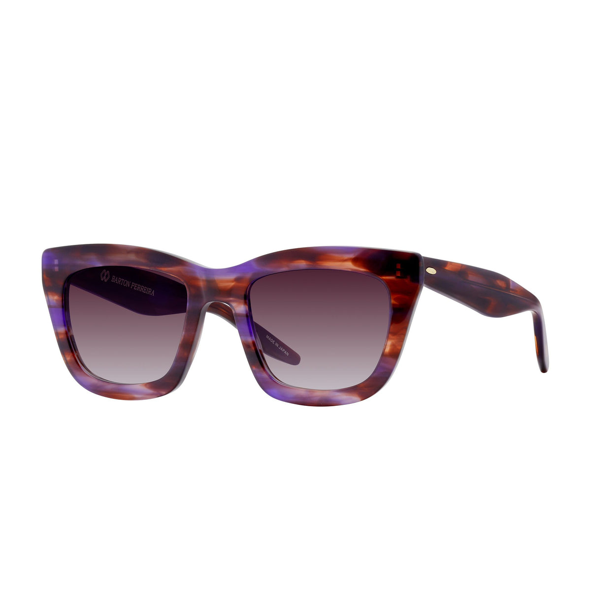 Kateri sunglasses by Barton Perreira in Monte Cristo and Passion with stylish frame and tinted lenses, side view.