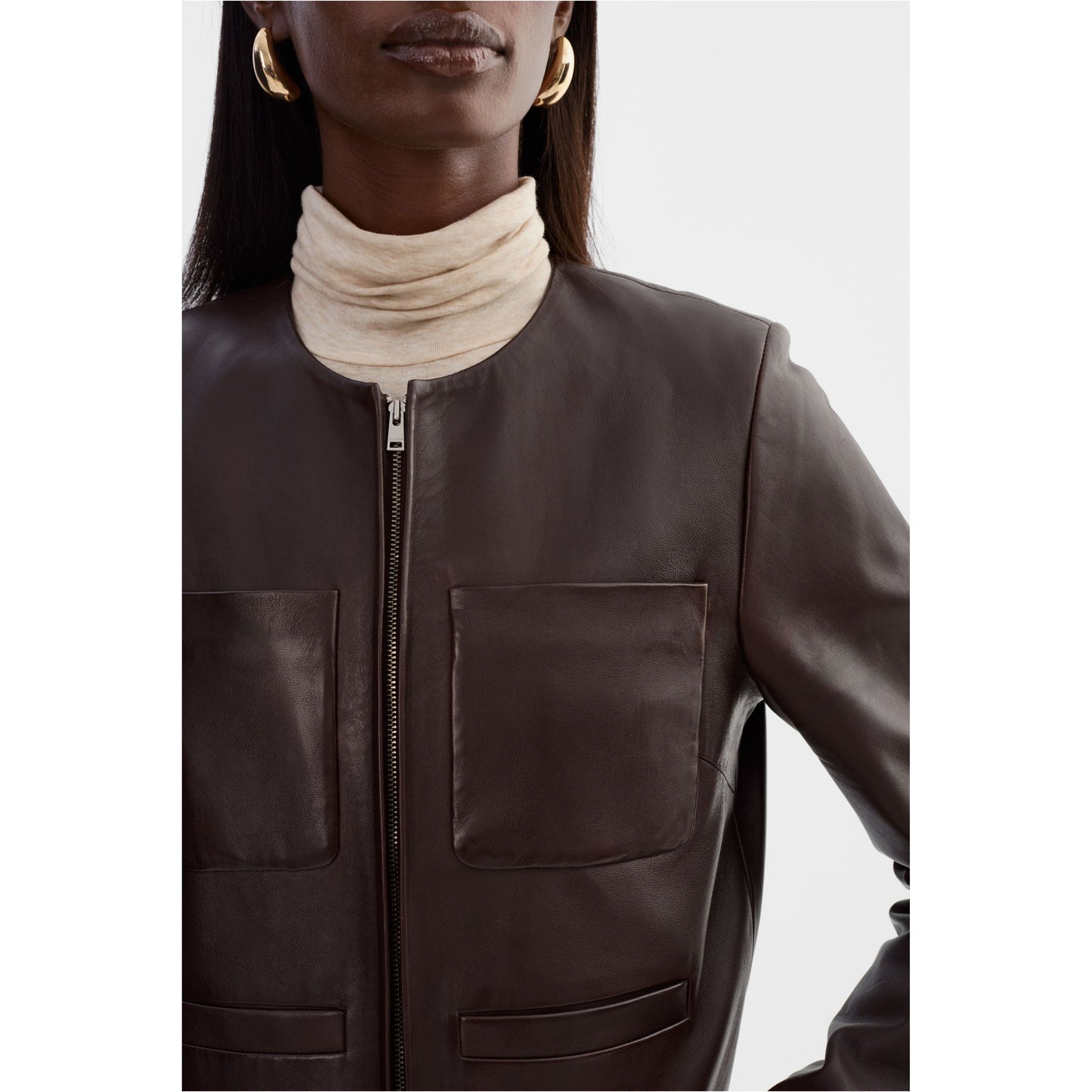 Linette Leather Jacket - Dark Brown - DUNE + SALT