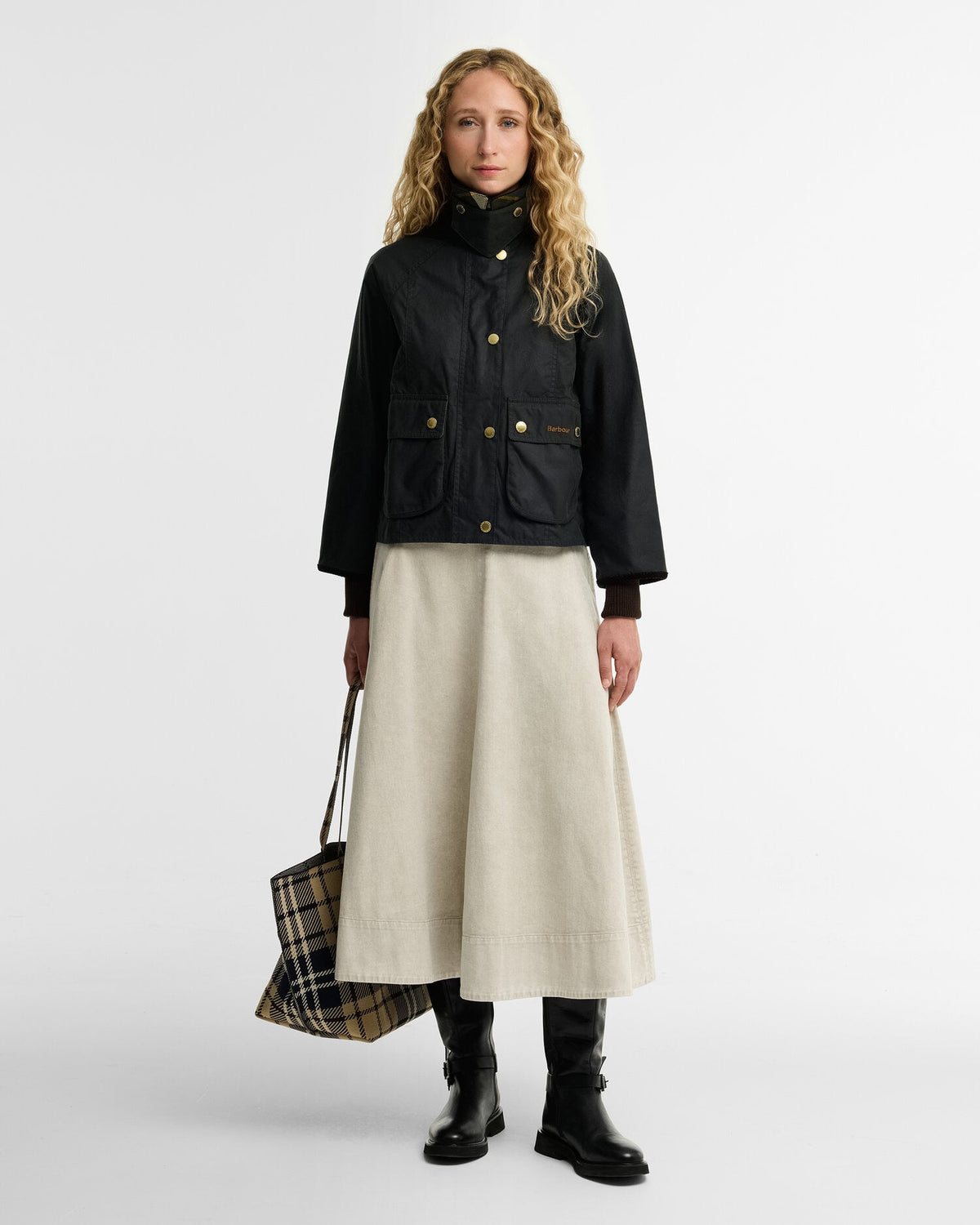 Cropped Beadnell Waxed Jacket - Sage/Ancient, styled