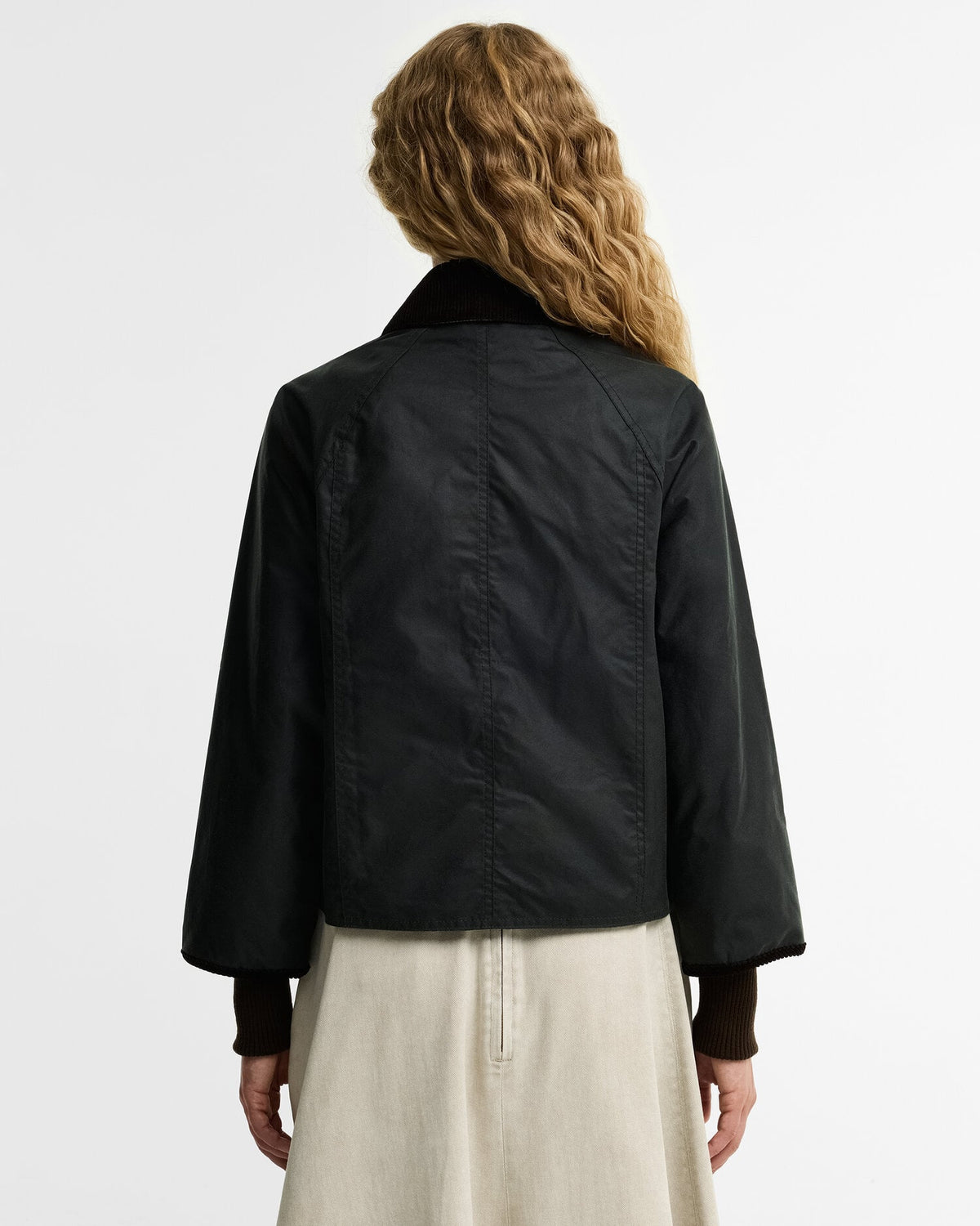 Cropped Beadnell Waxed Jacket - Sage/Ancient, back