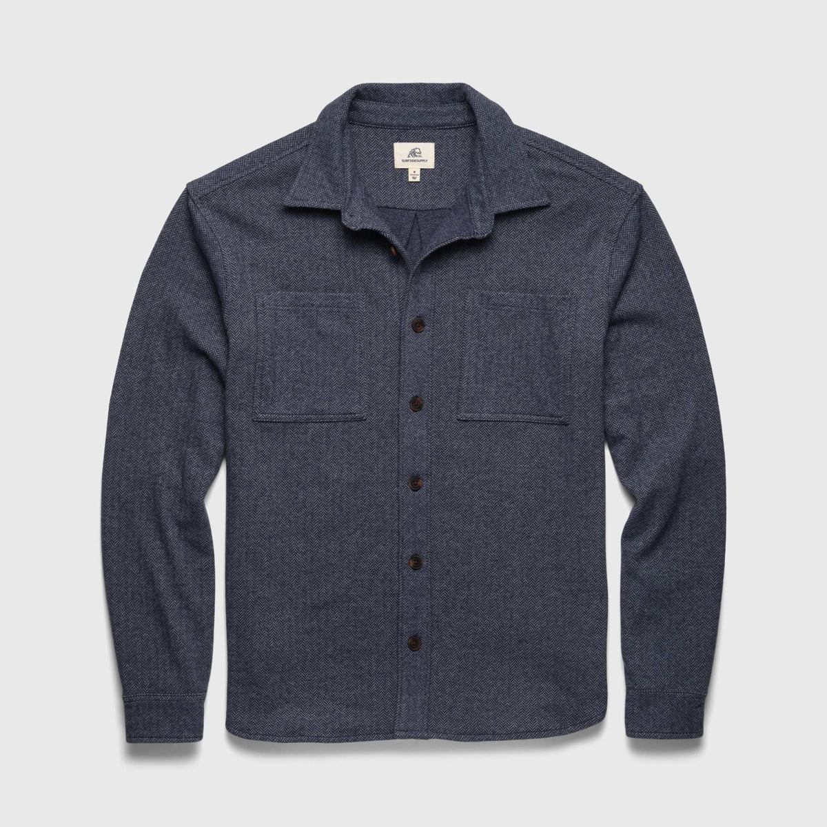 Men's navy Louis Soft Herringbone Overshirt by Surfside Supply, featuring a textured herringbone pattern and classic design.