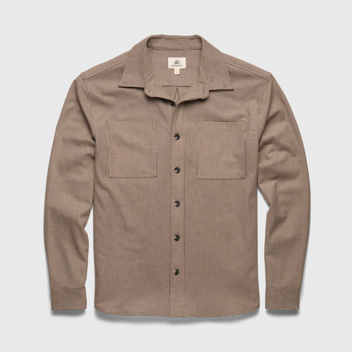 Men's Louis Soft Houndstooth Overshirt in brown with a classic houndstooth pattern, styled with a relaxed fit and soft fabric.