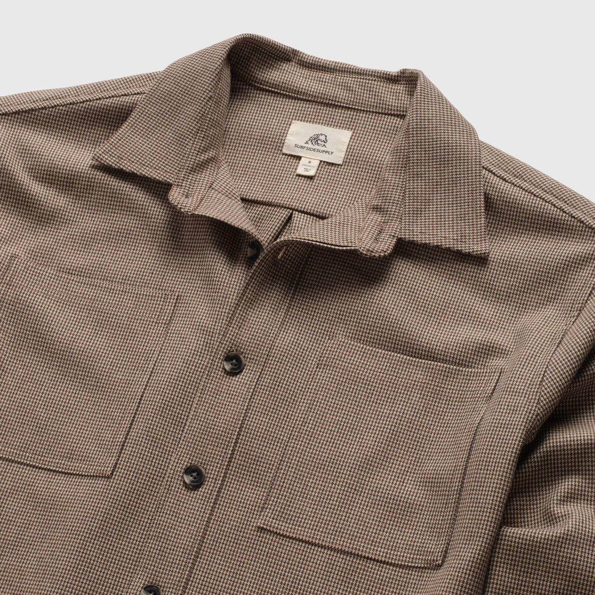 Men's Louis Soft Houndstooth Overshirt by Surfside Supply in brown, featuring a classic houndstooth pattern and relaxed fit.