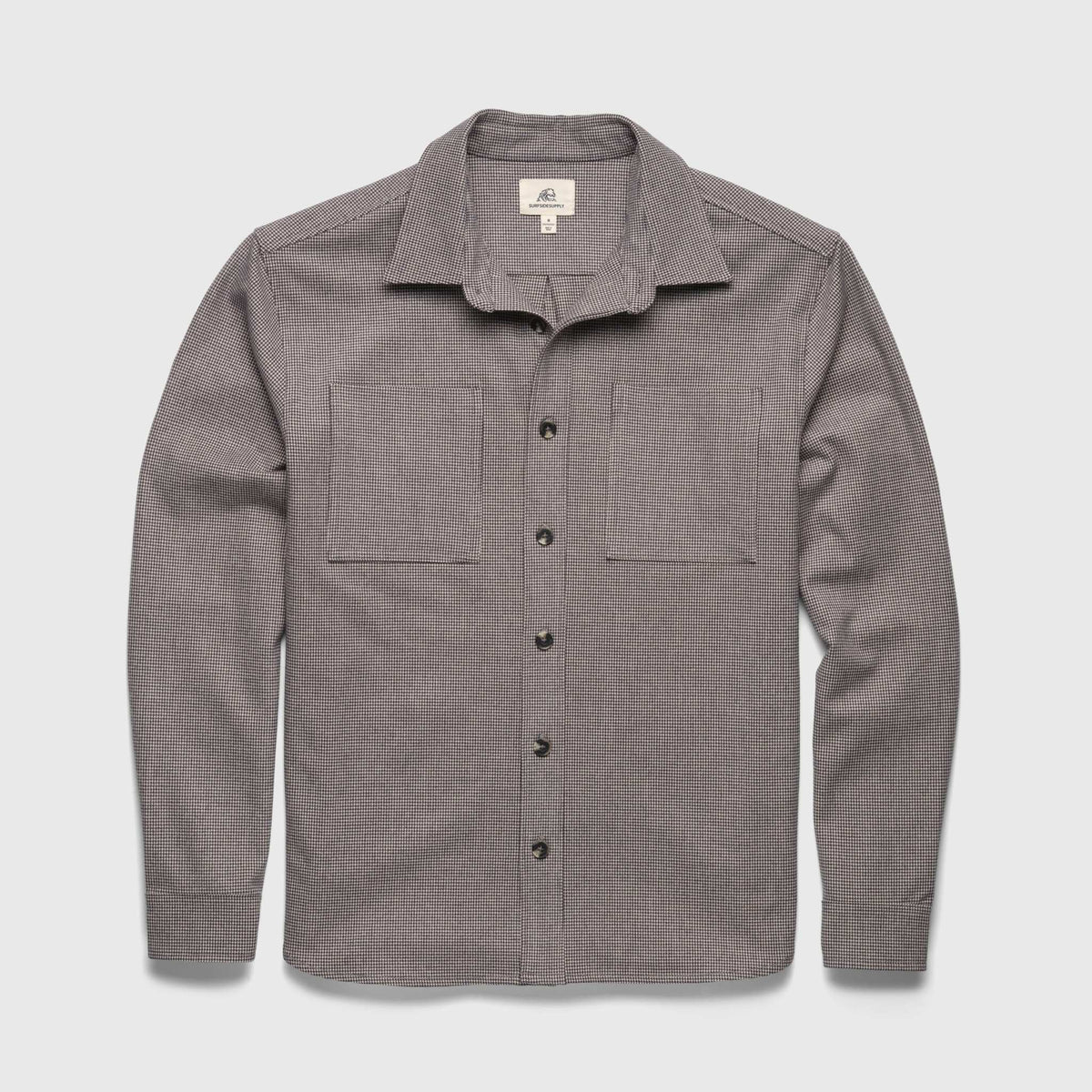 Men's Louis Soft Houndstooth Overshirt in ebony with a classic houndstooth pattern, made by Surfside Supply.