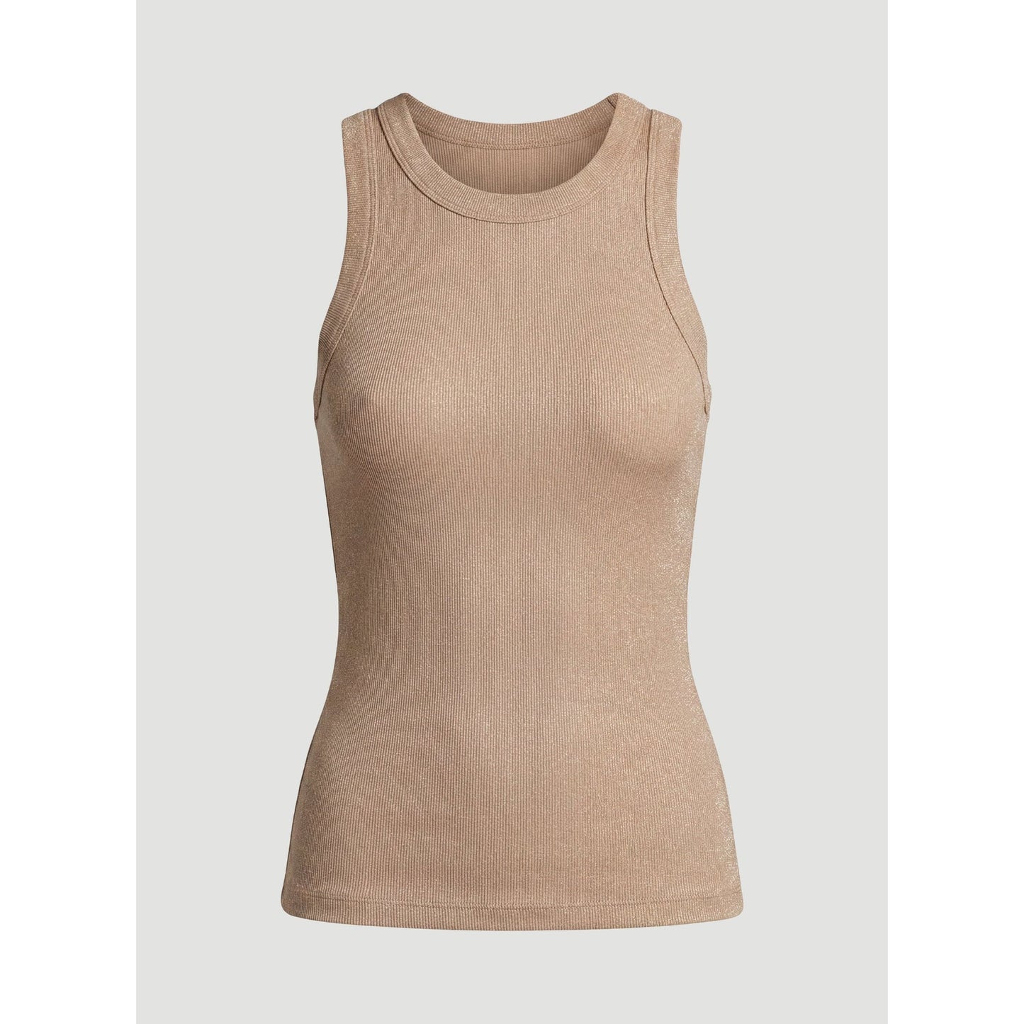 Majestic Filatures Soft Touch Metallic Baby Rib Crewneck Tank - Coffee Latte Tan