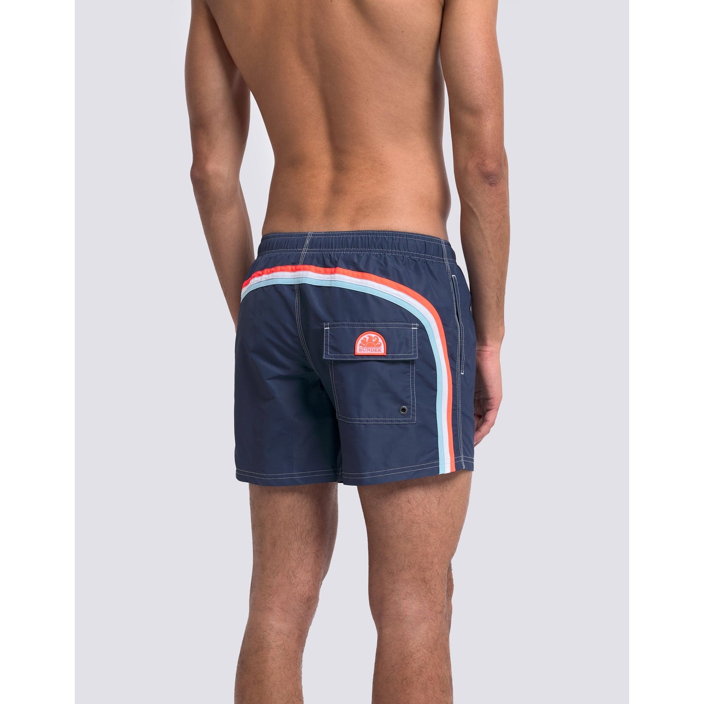 Men's navy Sundek Iconic Taffeta elastic waist boardshort with adjustable drawstring and side pockets.