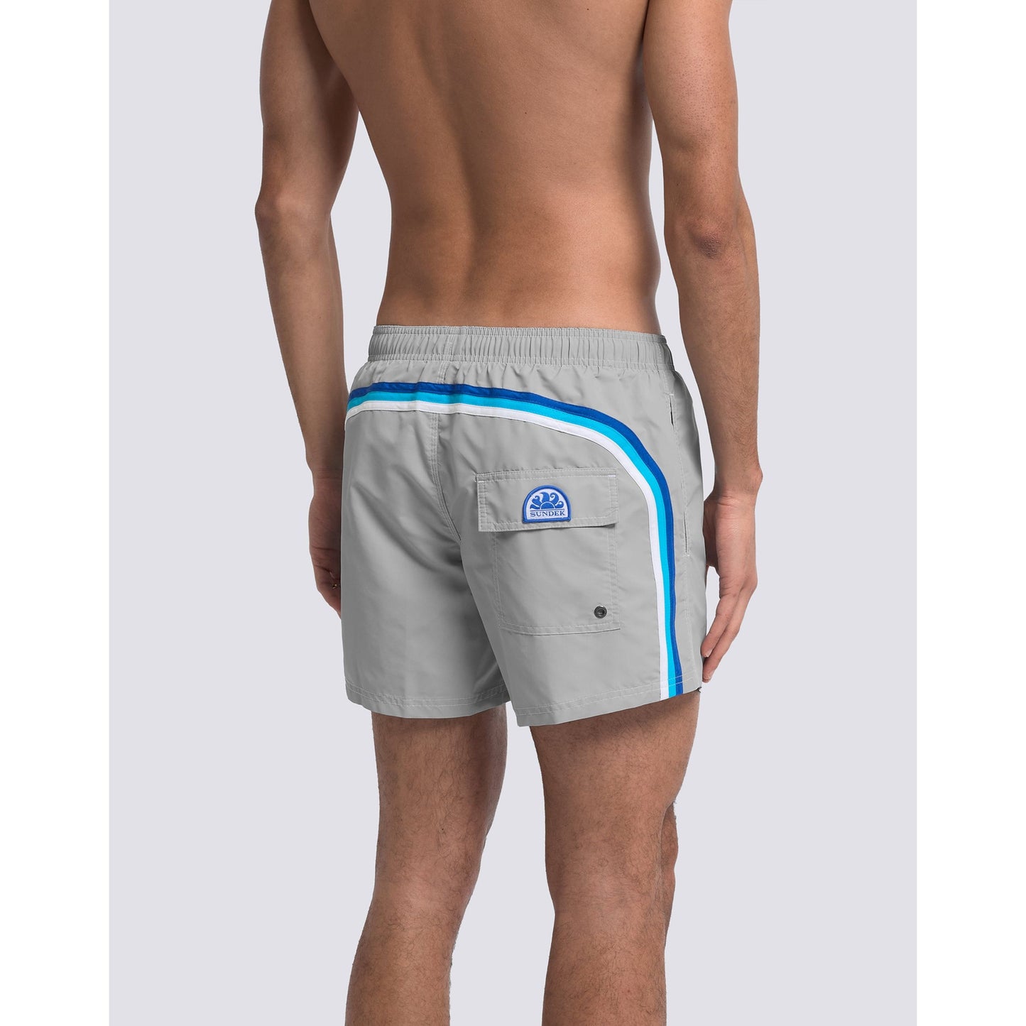 Men's silver Sundek Iconic Taffeta elastic waist boardshort with a relaxed fit and stylish design.