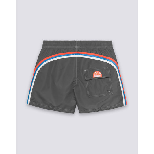 Men's Sundek Iconic Taffeta Elastic Waist Boardshort in medium grey with a relaxed fit and adjustable waistband.
