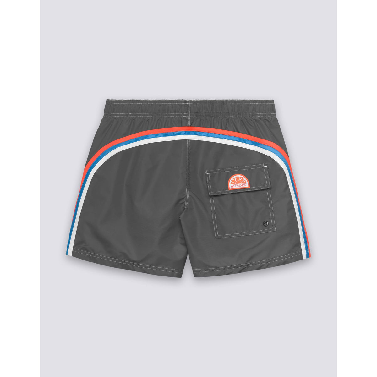 Men's Sundek Iconic Taffeta Elastic Waist Boardshort in medium grey with a relaxed fit and adjustable waistband.