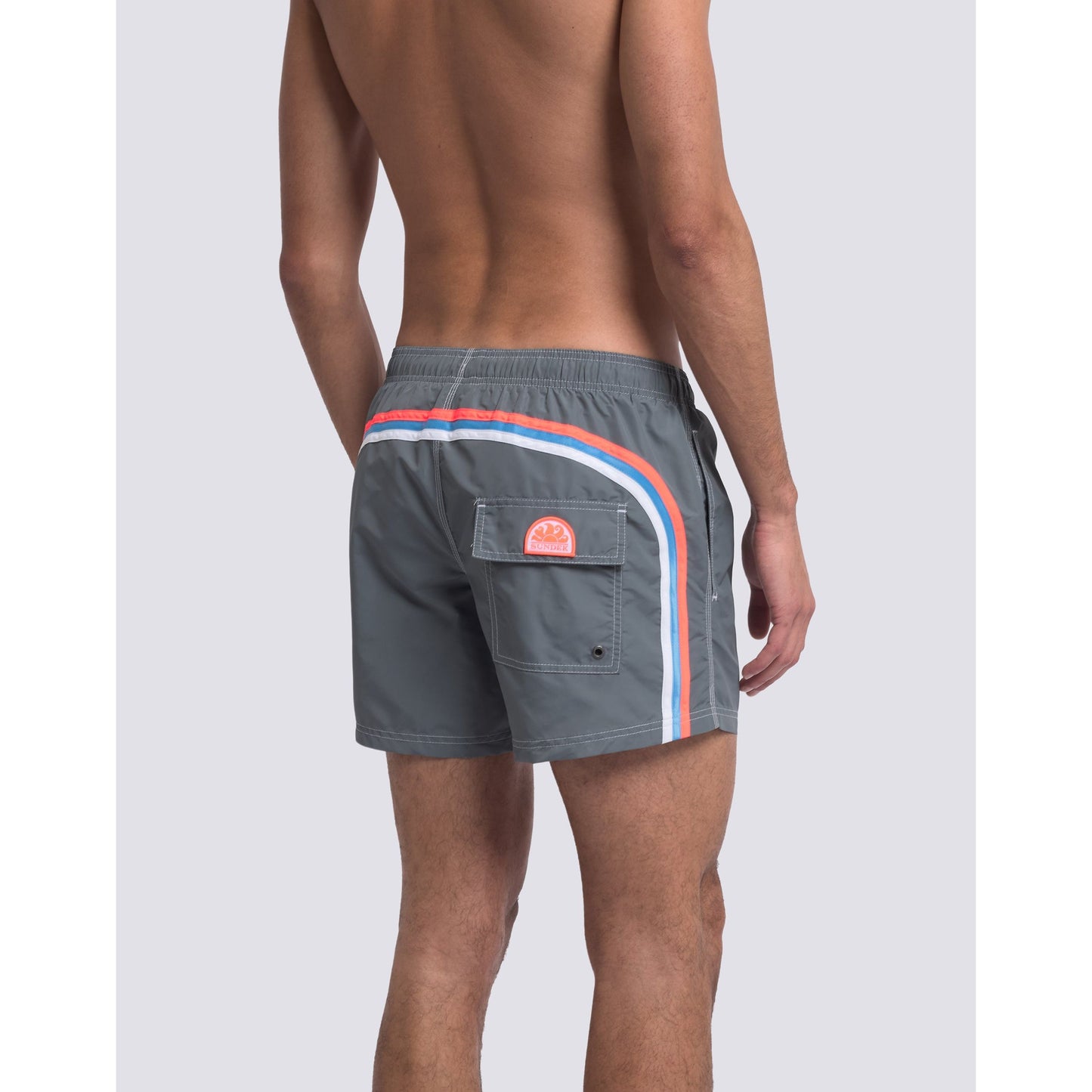 Men's Sundek iconic taffeta elastic waist boardshort in medium grey, featuring a comfortable fit and stylish design.