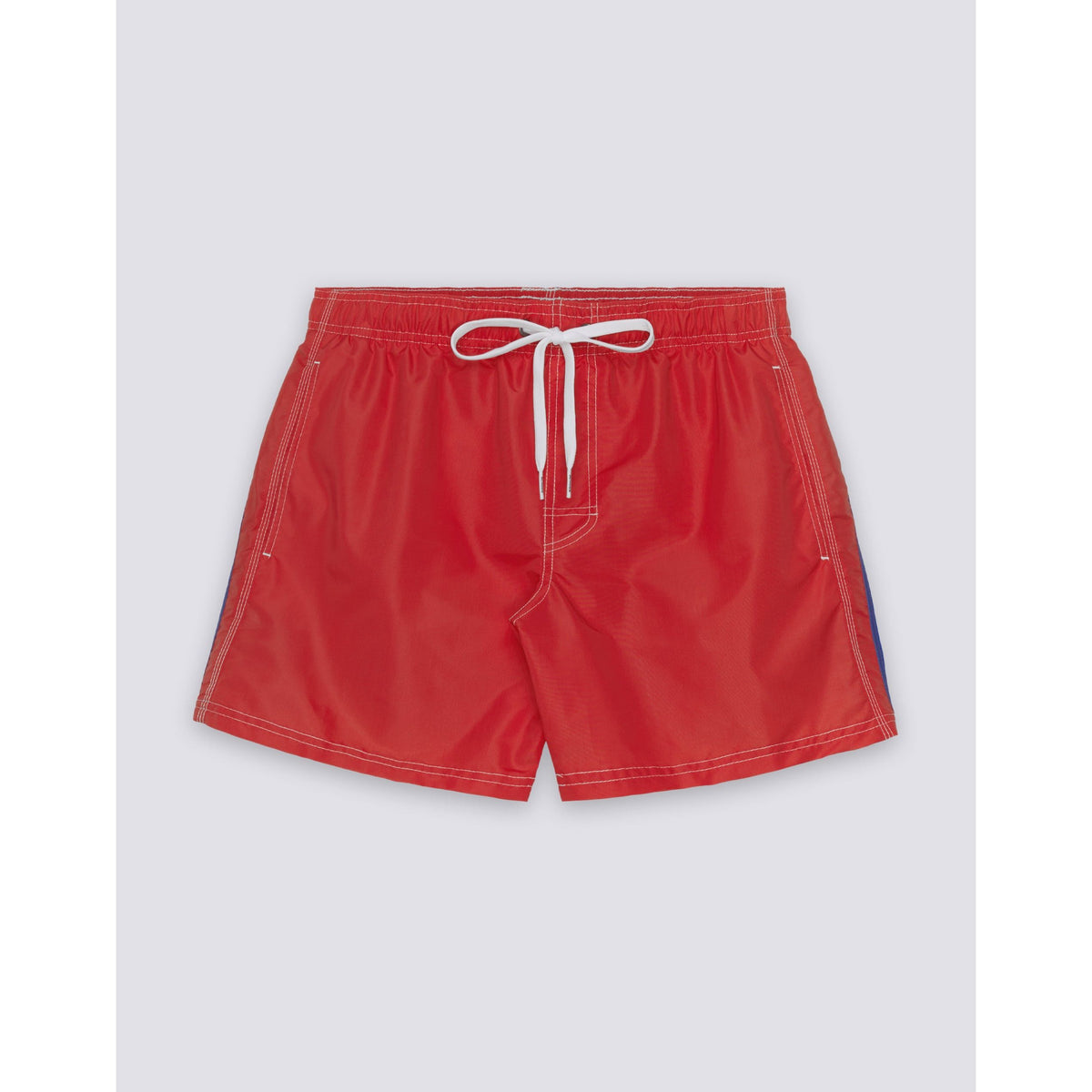 Men's Sundek Iconic Taffeta Elastic Waist Boardshort in Lolly Red, showing the bright red fabric and elastic waistband.