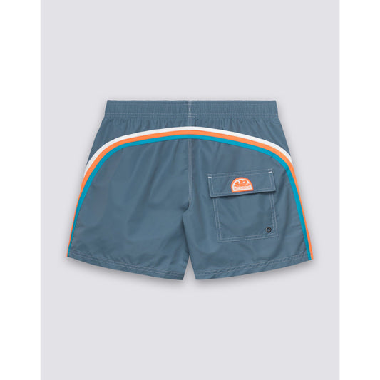 Men's Sundek Iconic Taffeta Elastic Waist Boardshort in aviation blue, featuring a comfortable elastic waistband and stylish design.