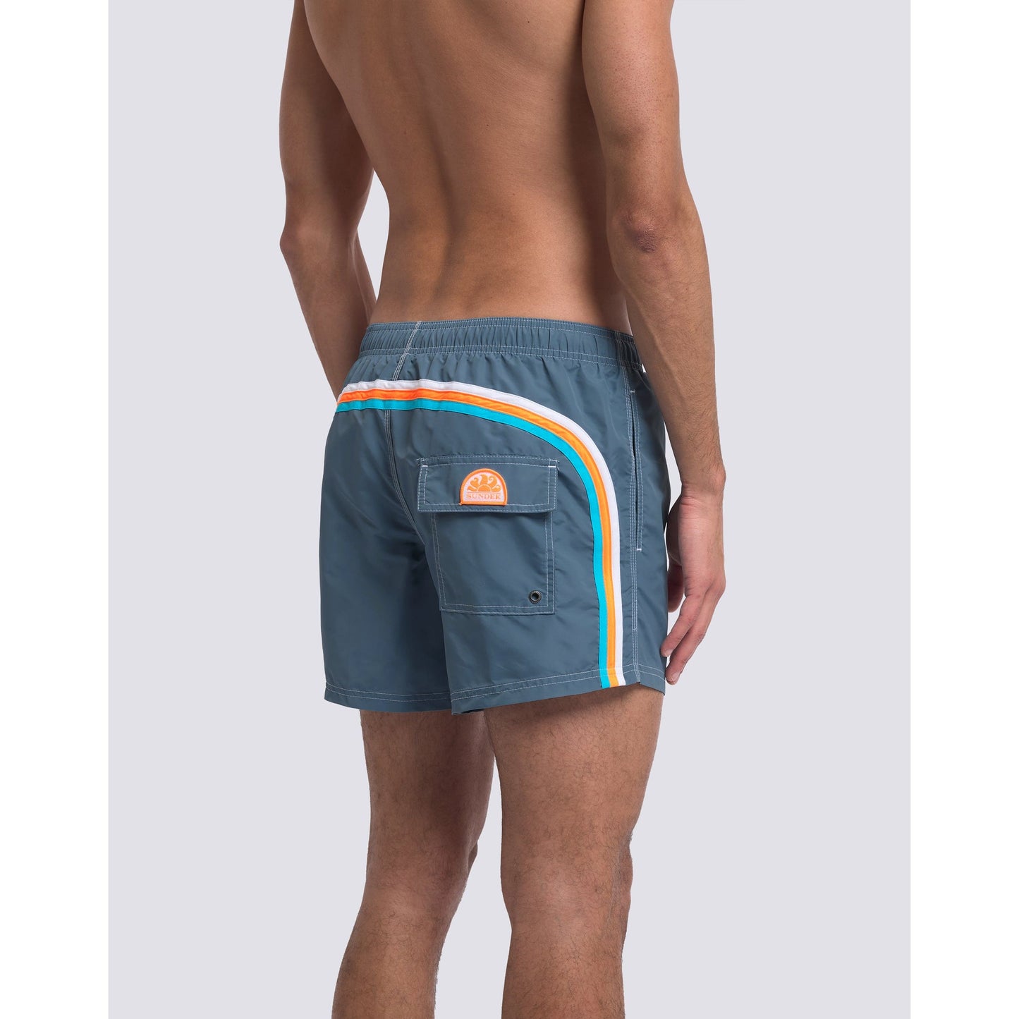 Men's Sundek Iconic Taffeta Elastic Waist Boardshort in Aviation, featuring a lightweight taffeta fabric and elastic waistband.