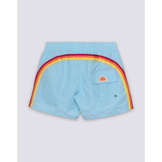 Men's Sundek Iconic Taffeta Elastic Waist Boardshort in Vintage Glacier, showing the lightweight fabric and elastic waistband design.