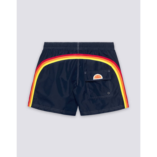 Men's Sundek Iconic Taffeta Elastic Waist Boardshort in vintage dark navy, showing the lightweight fabric and classic design.