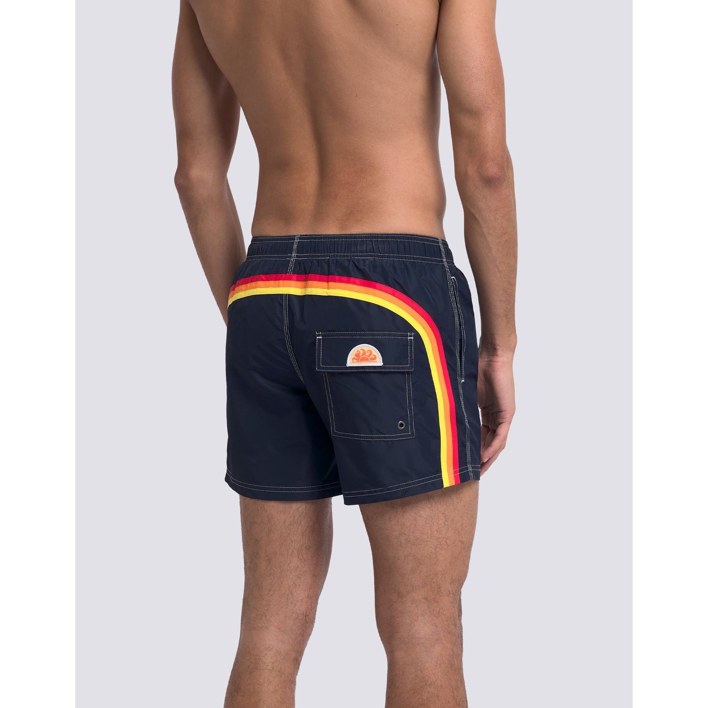 Men's vintage dark navy Taffeta elastic waist boardshorts by Sundek with a classic design and comfortable fit.