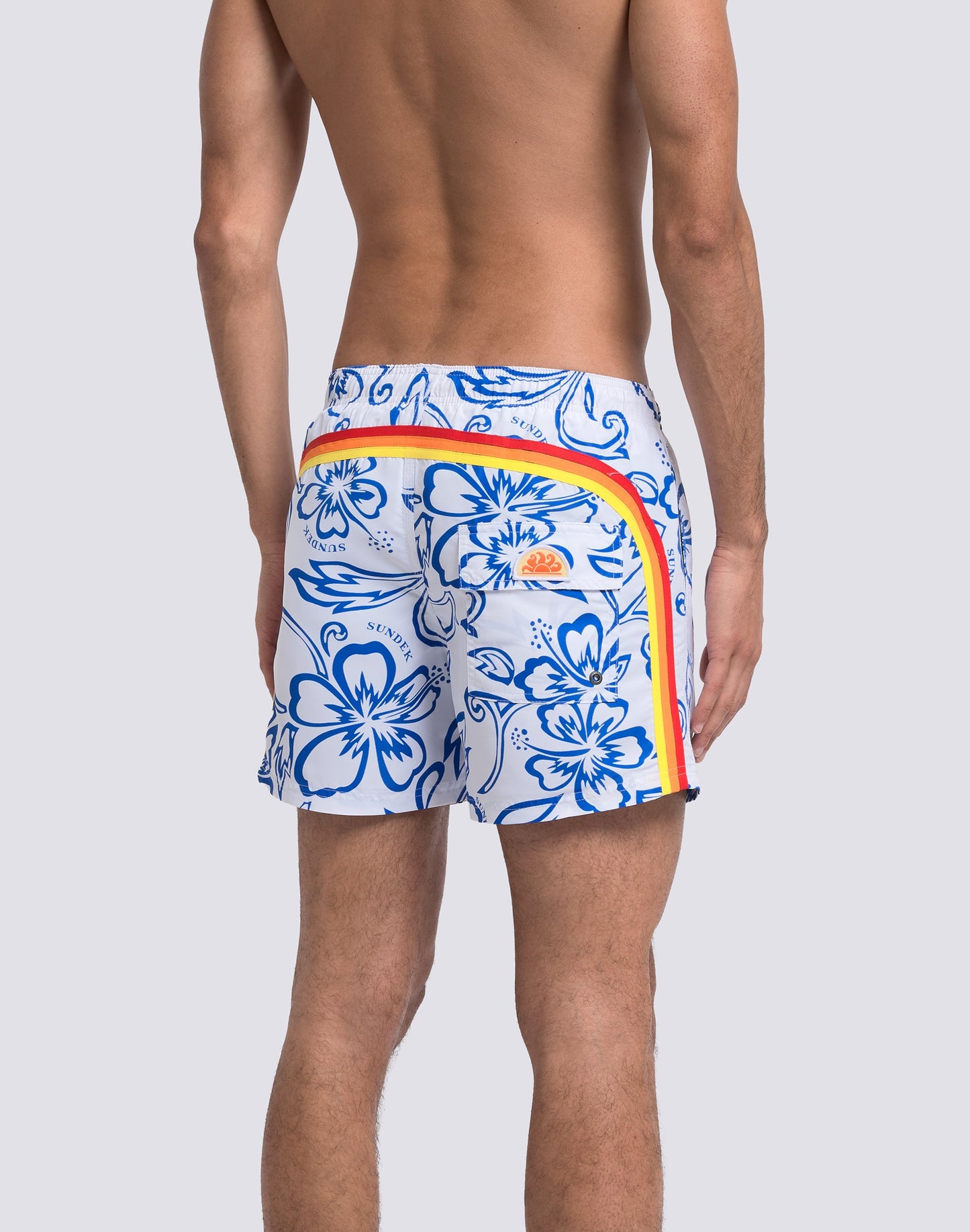 Archive Hibiscus Print Elastic Waist Boardshort - Vintage White