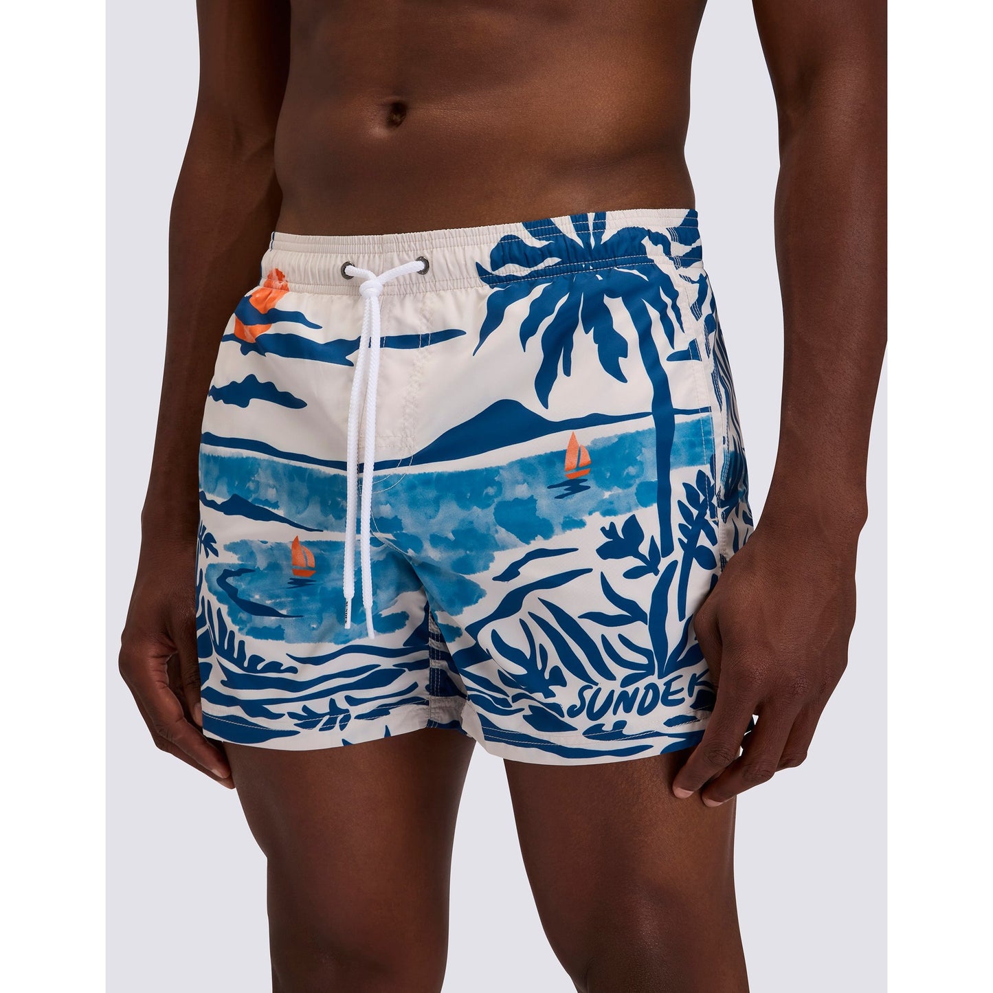 Men's multicolor Sundek boardshort with elastic waistband, featuring a nostalgic sea print and made from recycled polyester.
