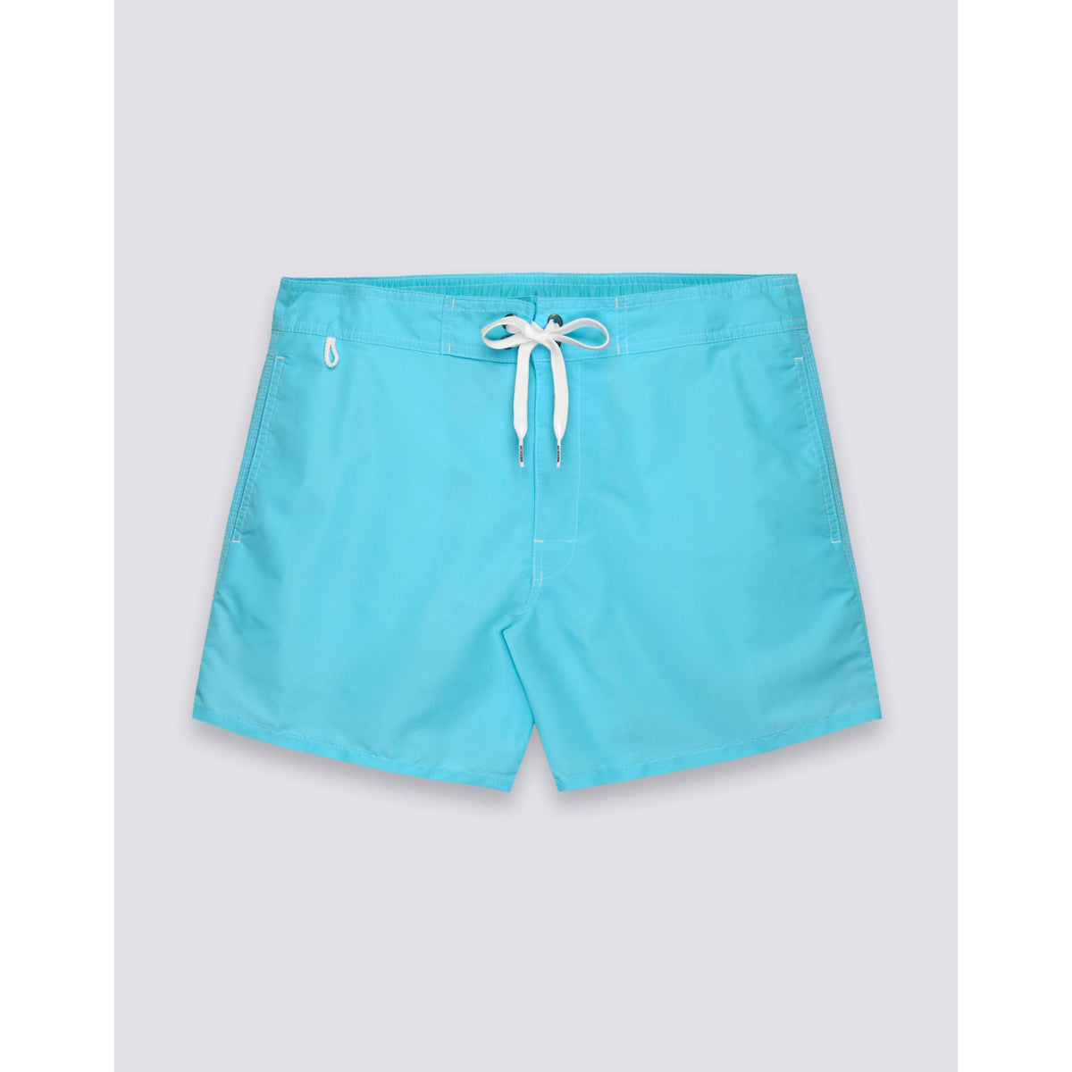 Men's Lunar Taffeta Semi-Elastic Waist Boardshort by Sundek, showing the light blue fabric and elastic waistband detail.