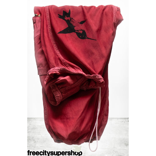 Women's matte and satin loose drawcord Biggy pants by Freecity in vibrant red, featuring relaxed fit and comfortable style.