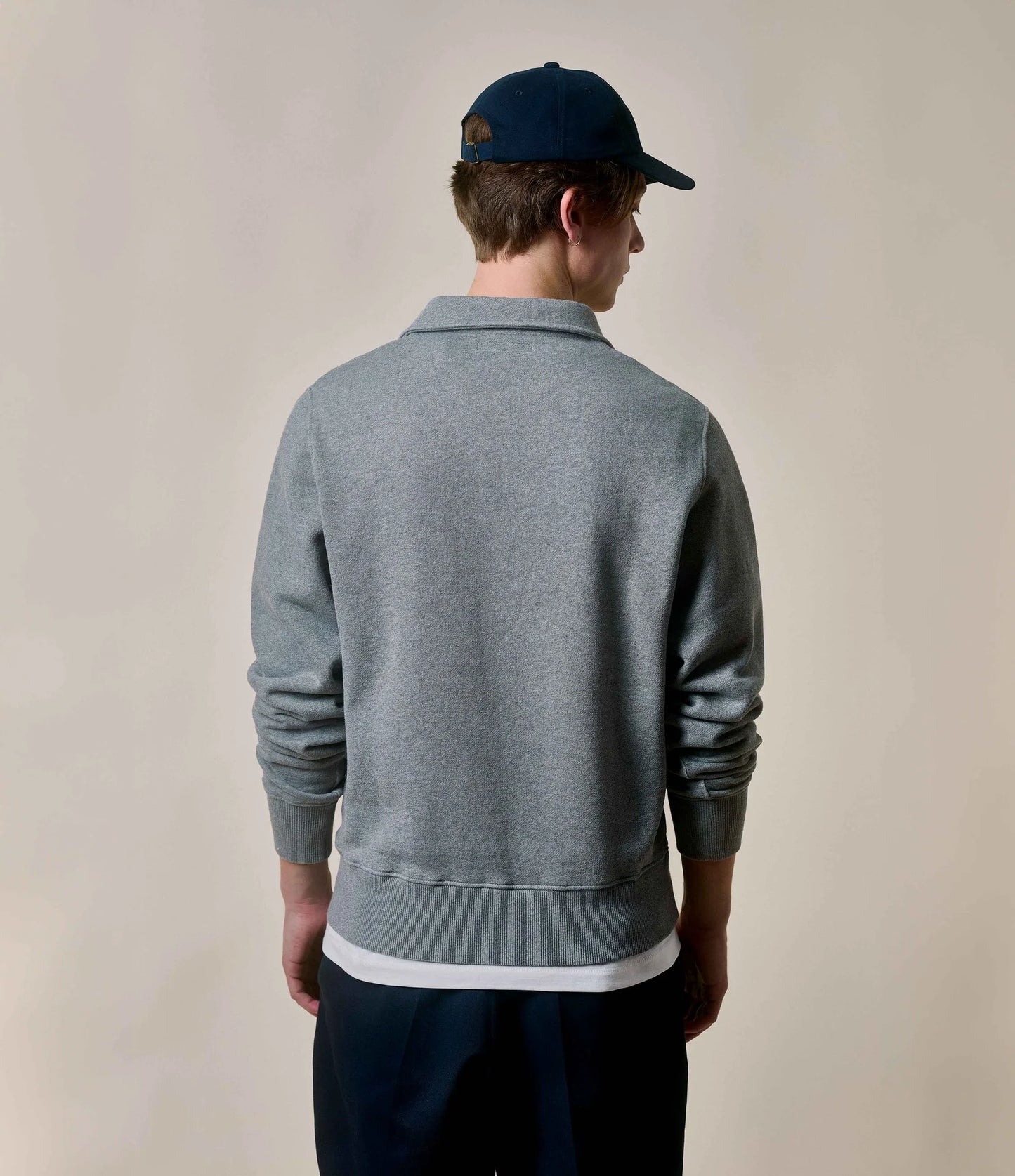 Authentic Fleece Polo Collared Half-Zip Cotton Sweatshirt - Grey Melange - DUNE + SALT