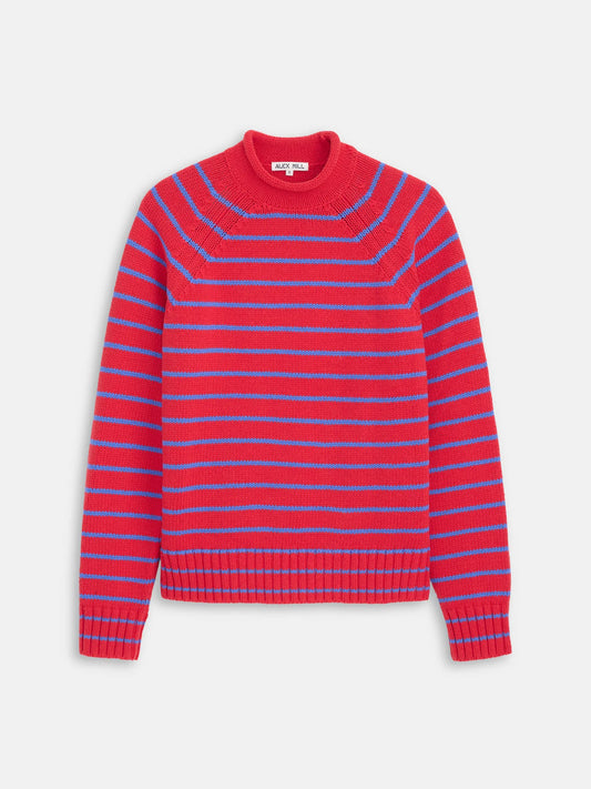 Alex Striped Rollneck In Cotton - Berry Red/Ultramarine - DUNE + SALT