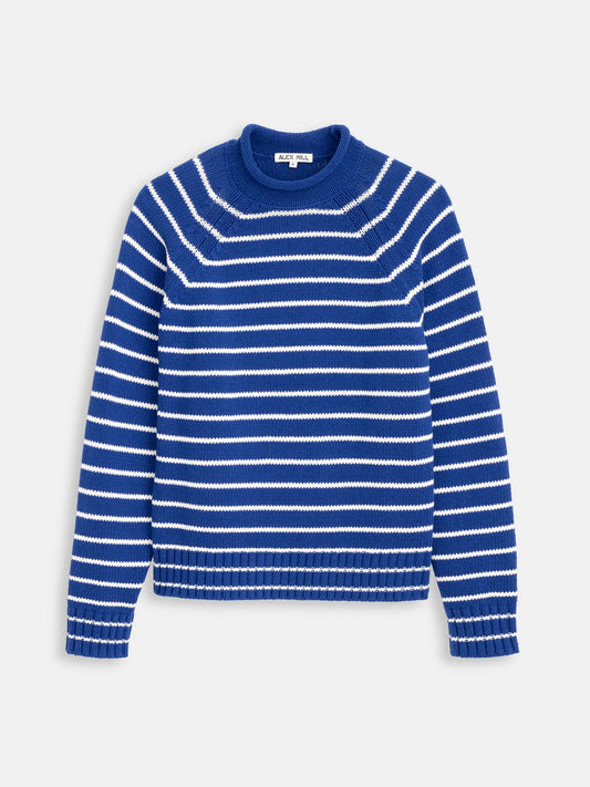 Alex Striped Rollneck In Cotton - Deep Royal/Whipped Cream - DUNE + SALT