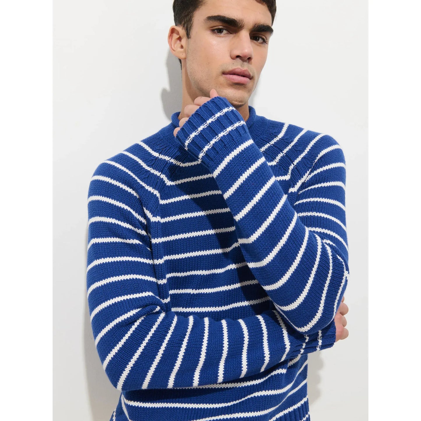 Alex Striped Rollneck In Cotton - Deep Royal/Whipped Cream - DUNE + SALT
