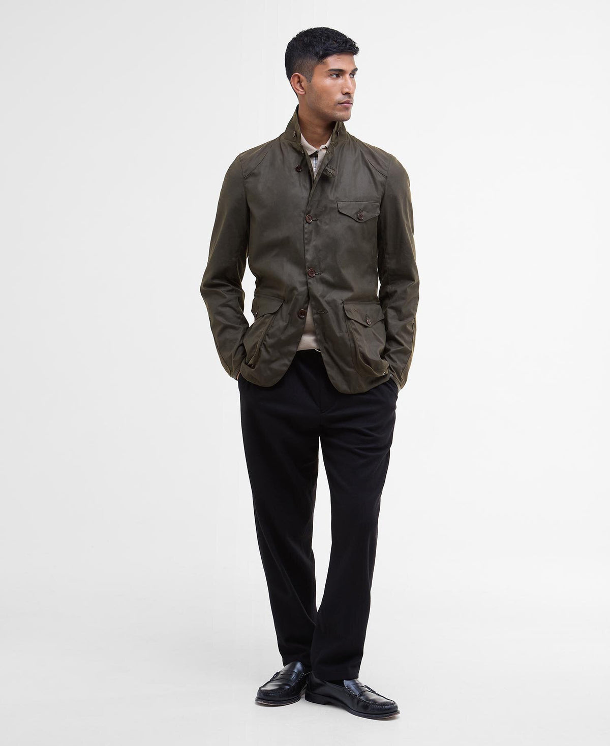 Beacon Sports Waxed Jacket - Olive, styled