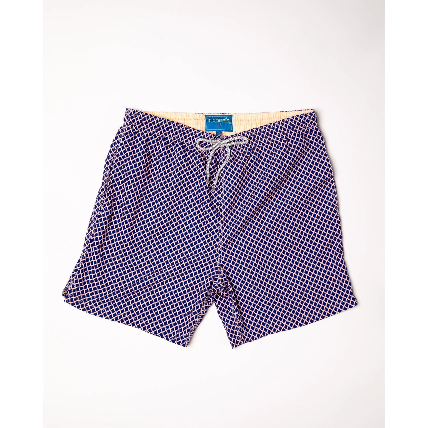 Men's Cyclist Liner Swim Trunks - Nautical Mesh Navy/Orange - DUNE + SALT
